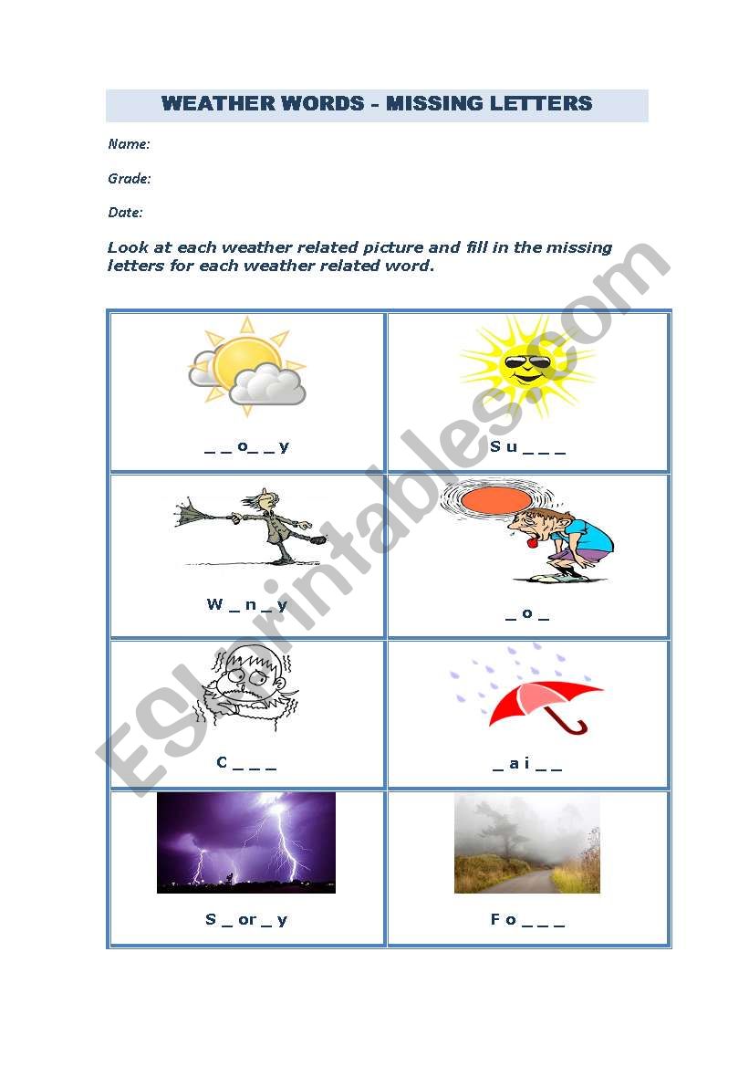 Weather words worksheet