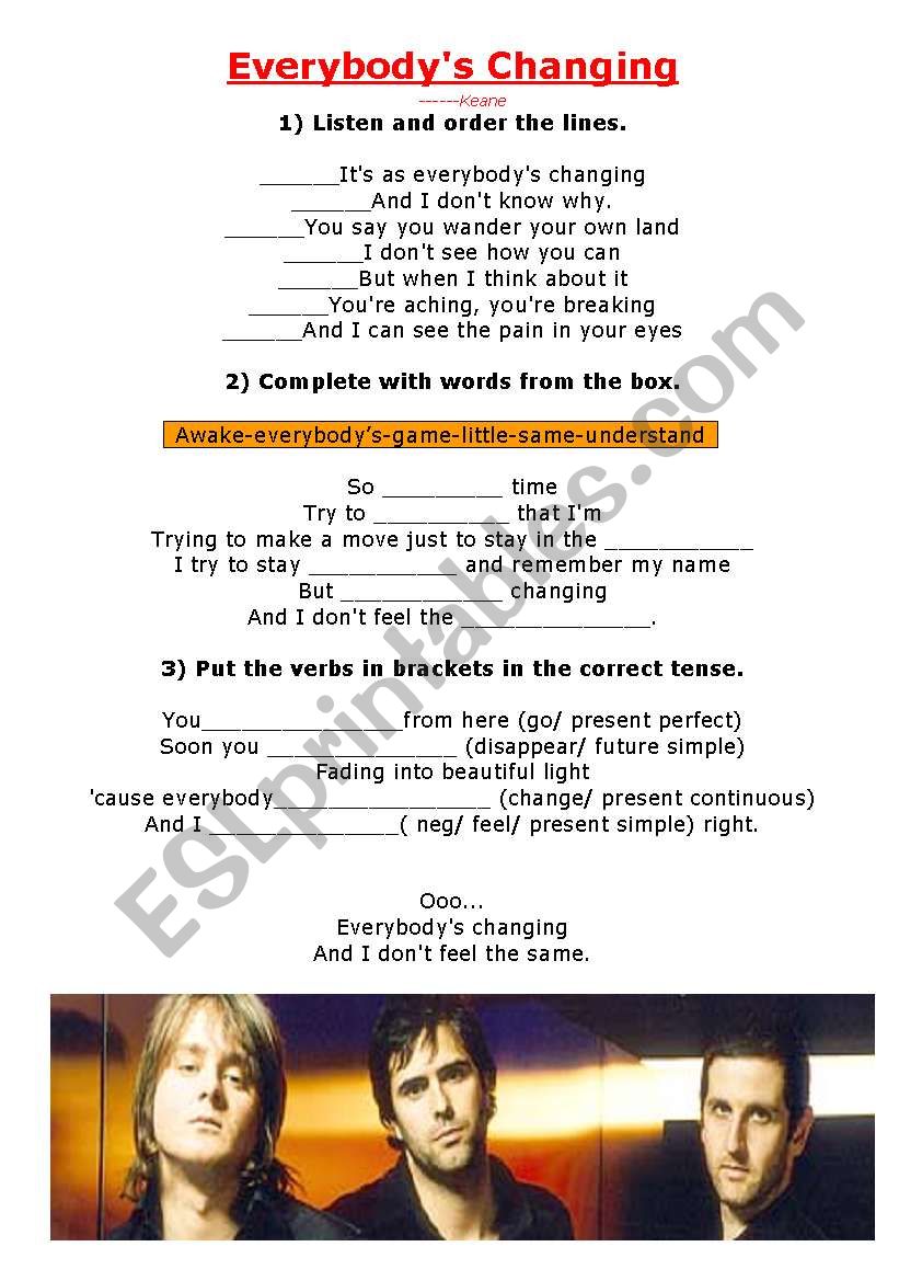 Everybodys Changing by KEANE worksheet