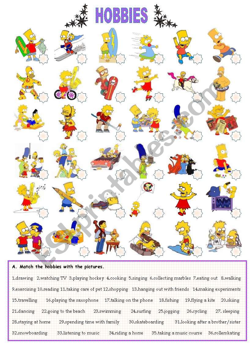 THE SIMPSONS HOBBIES worksheet