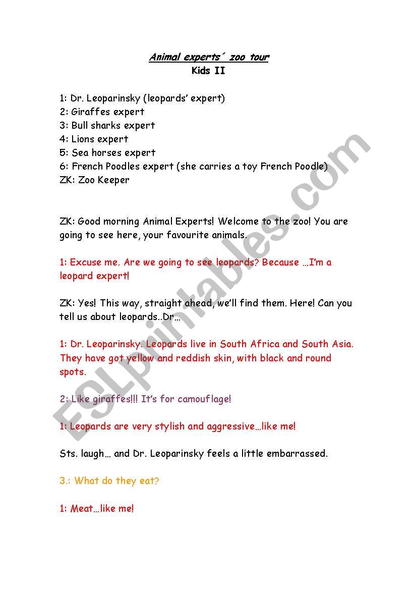 Animal expertszoo tour worksheet