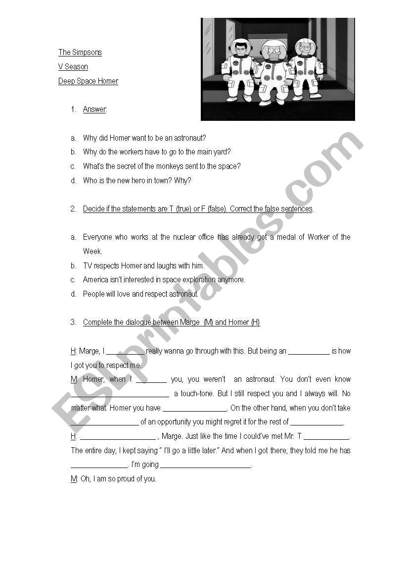 Deep Space Homer worksheet