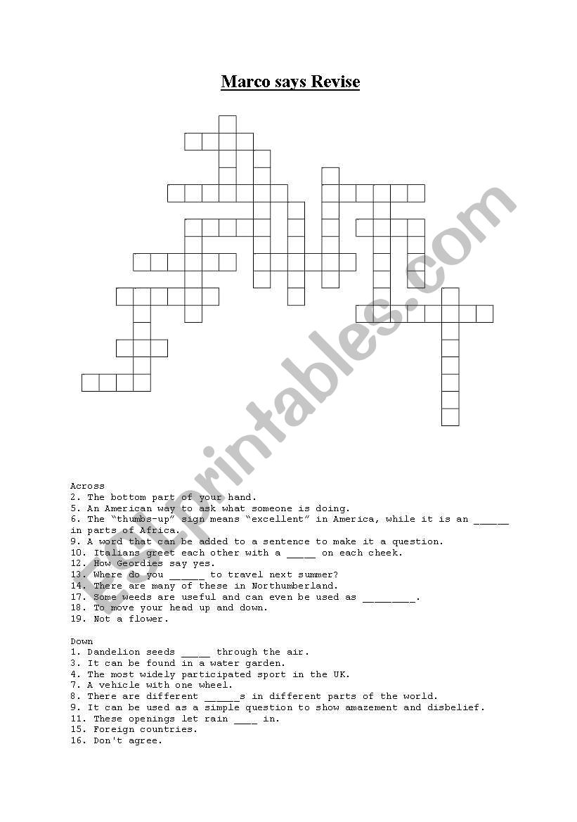 Unit 7 and 8 review crossword for grade 3 middle school text book South Korea