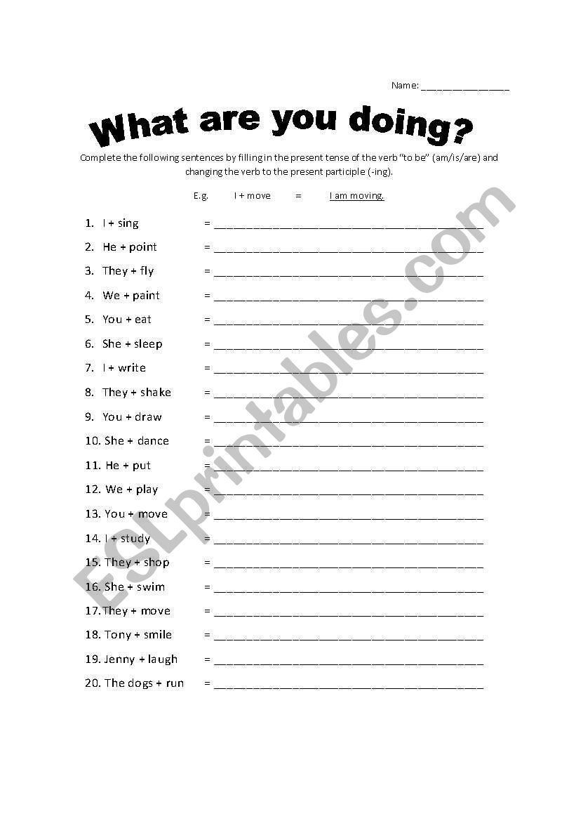 Present Continuous Worksheet worksheet