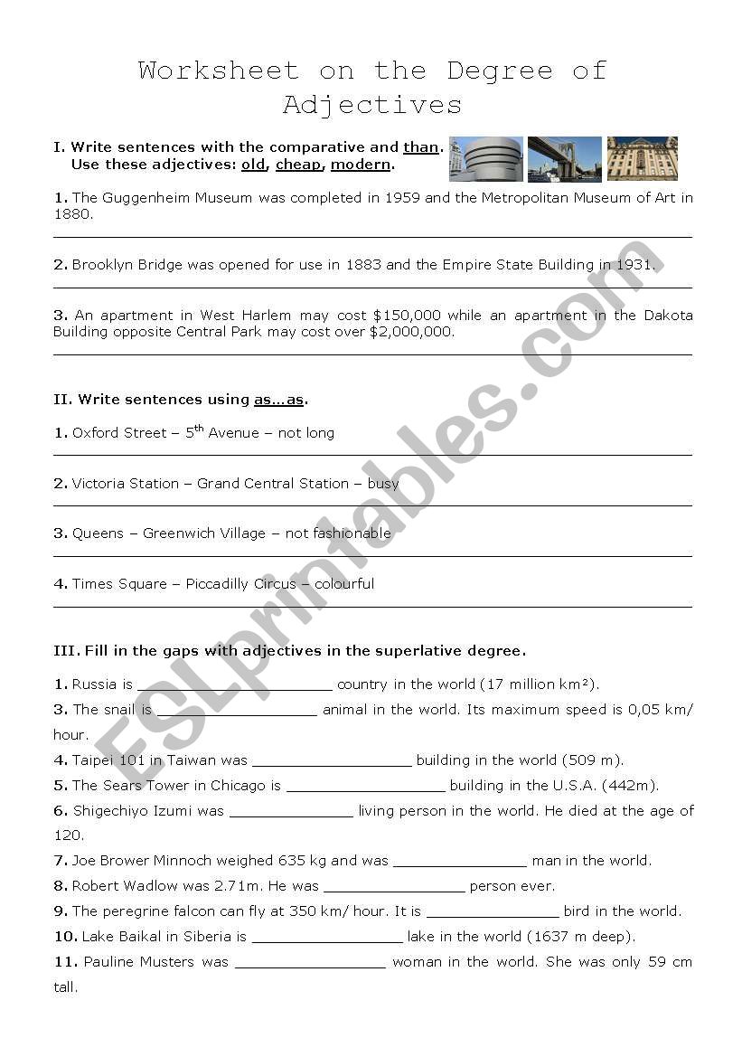 Degree of Adjectives worksheet