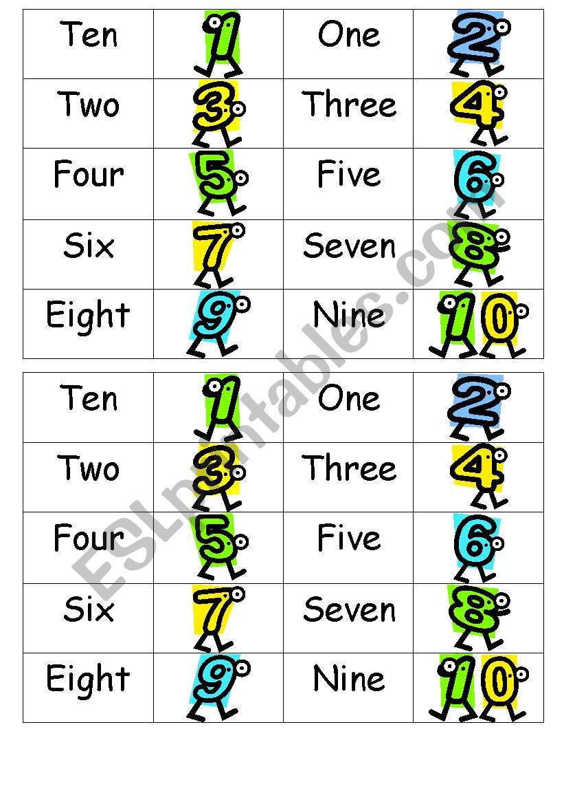 Numbers 1-10_ Domino Game - ESL worksheet by Ribeiro2