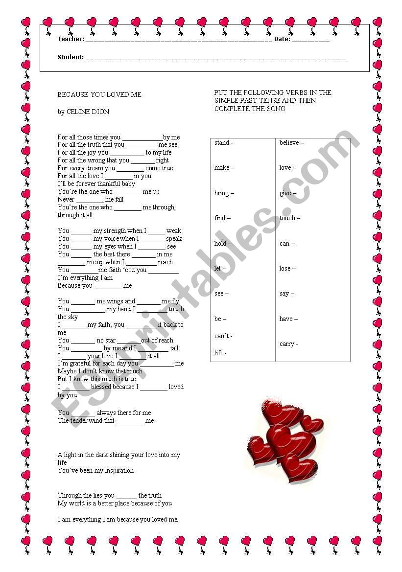 simple Past Song Activity worksheet