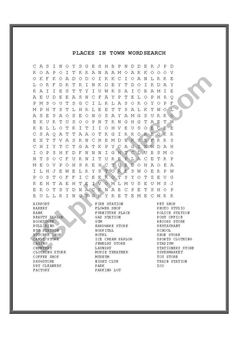 PLACES OF THE CITY WORDSEARCH worksheet