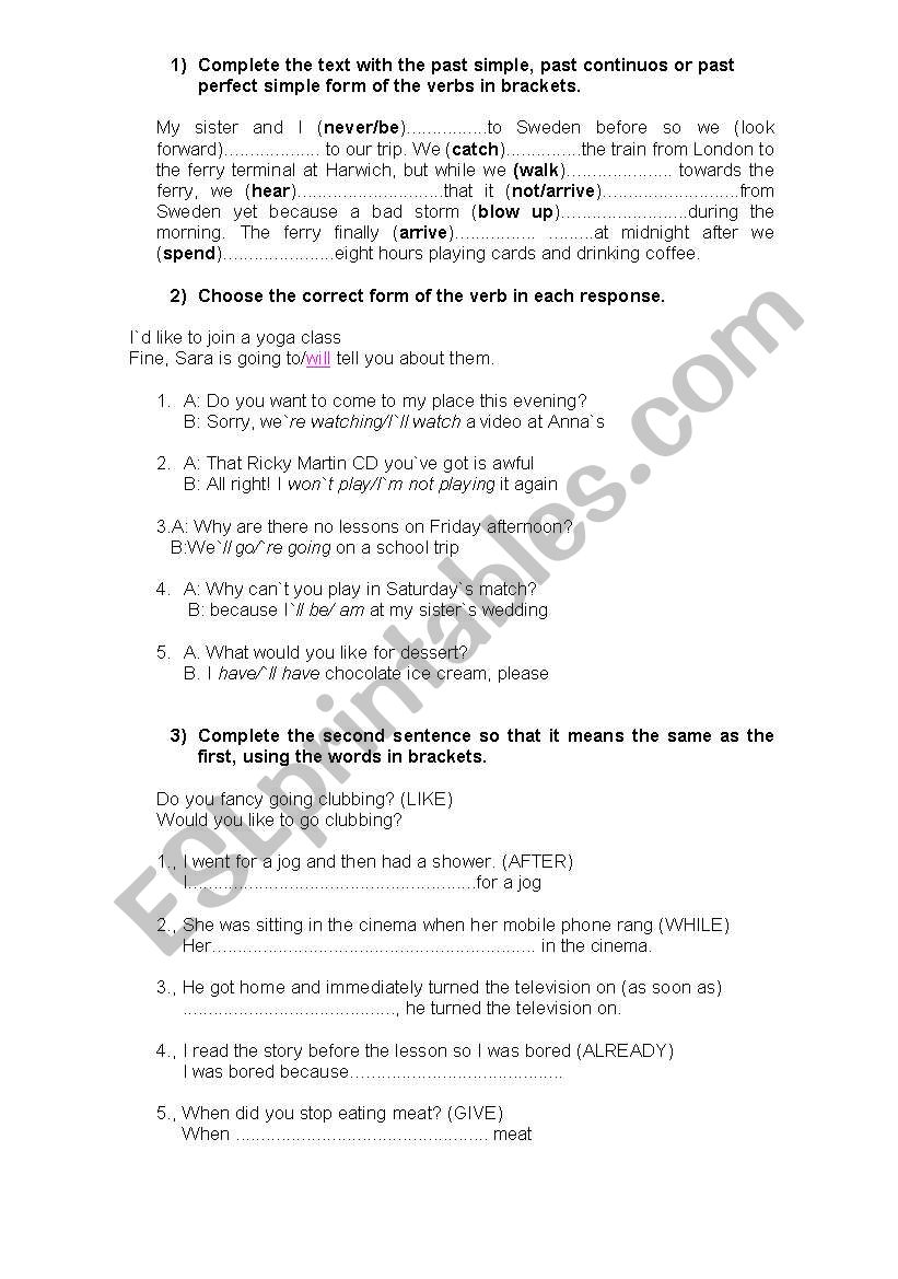 dif kinds of exercises worksheet