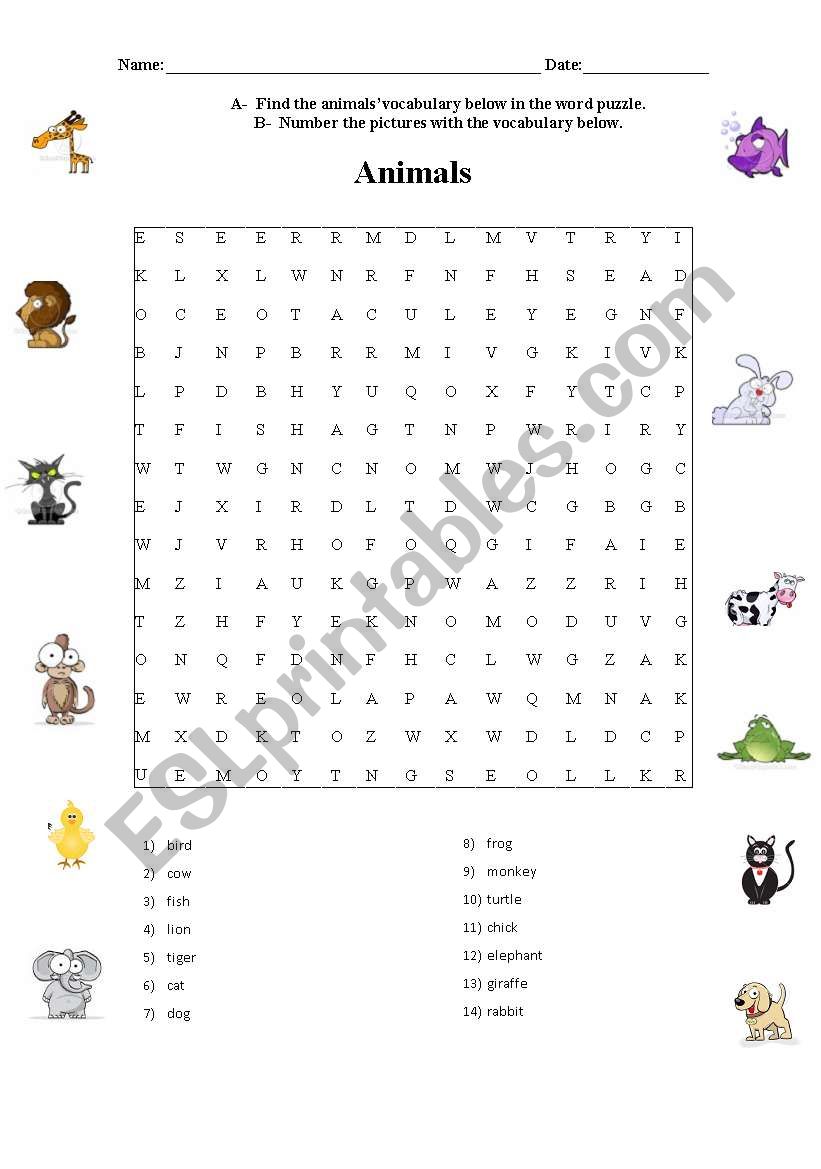 Animals worksheet