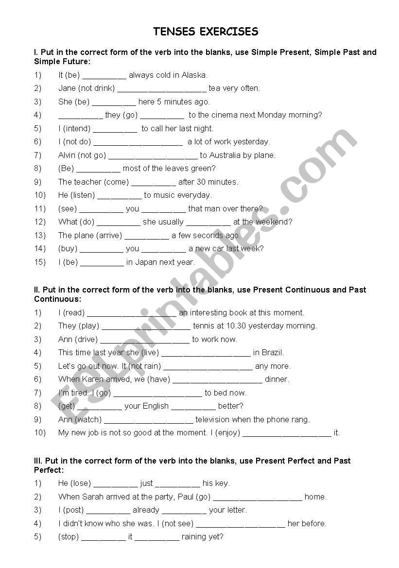 Tenses Exercise worksheet