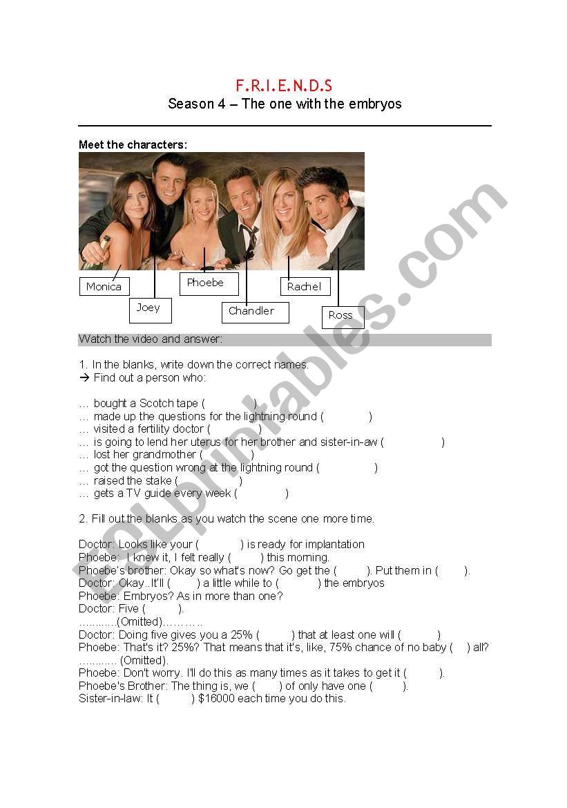 the one with the embryos worksheet