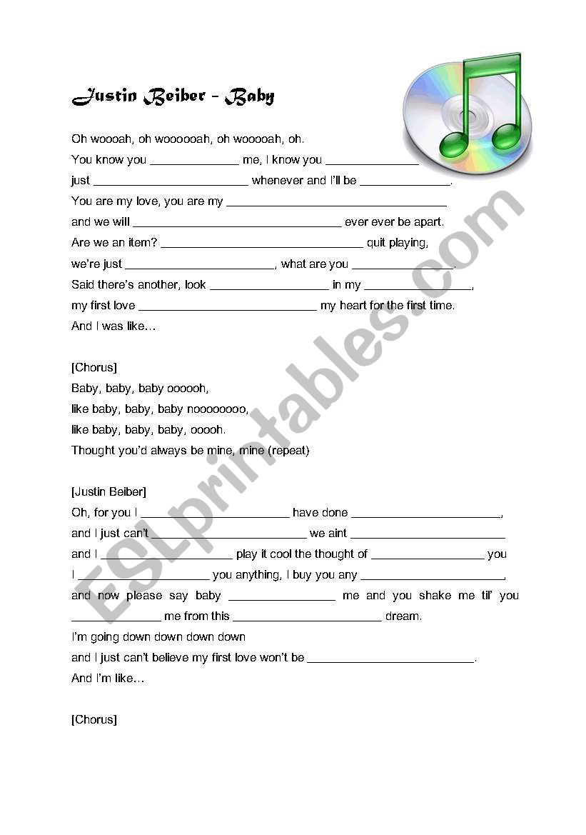 justin Bieber - baby worksheet