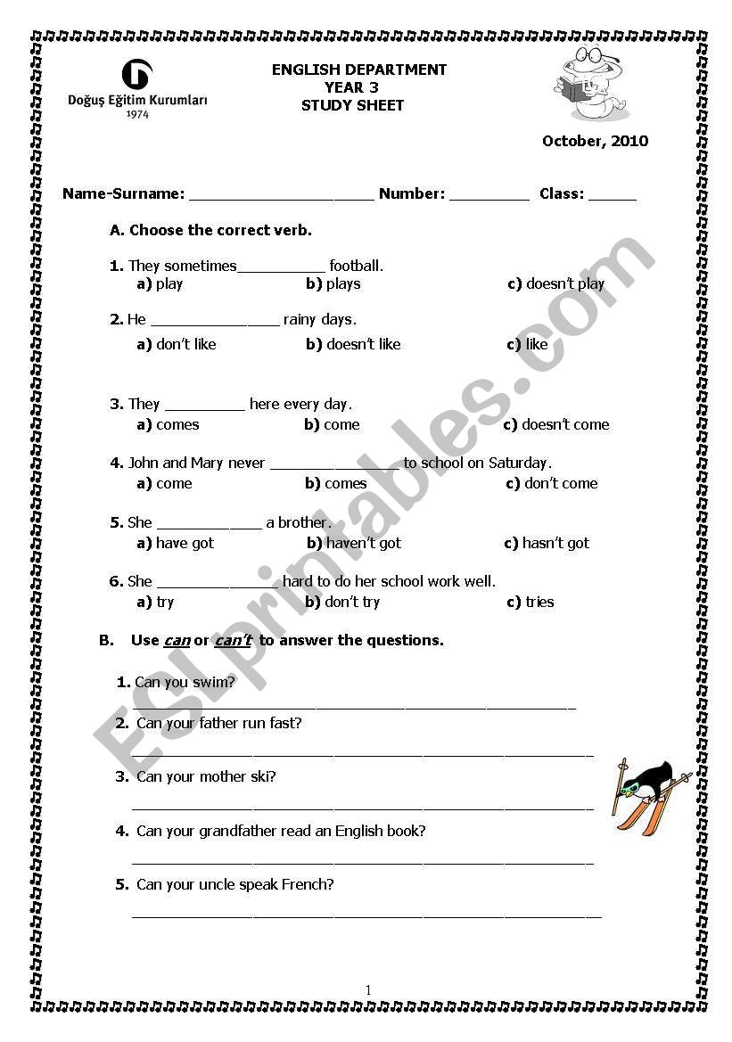 revision of simple present and can