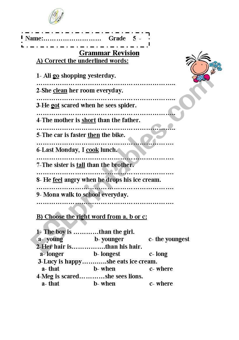 grammer revision worksheet