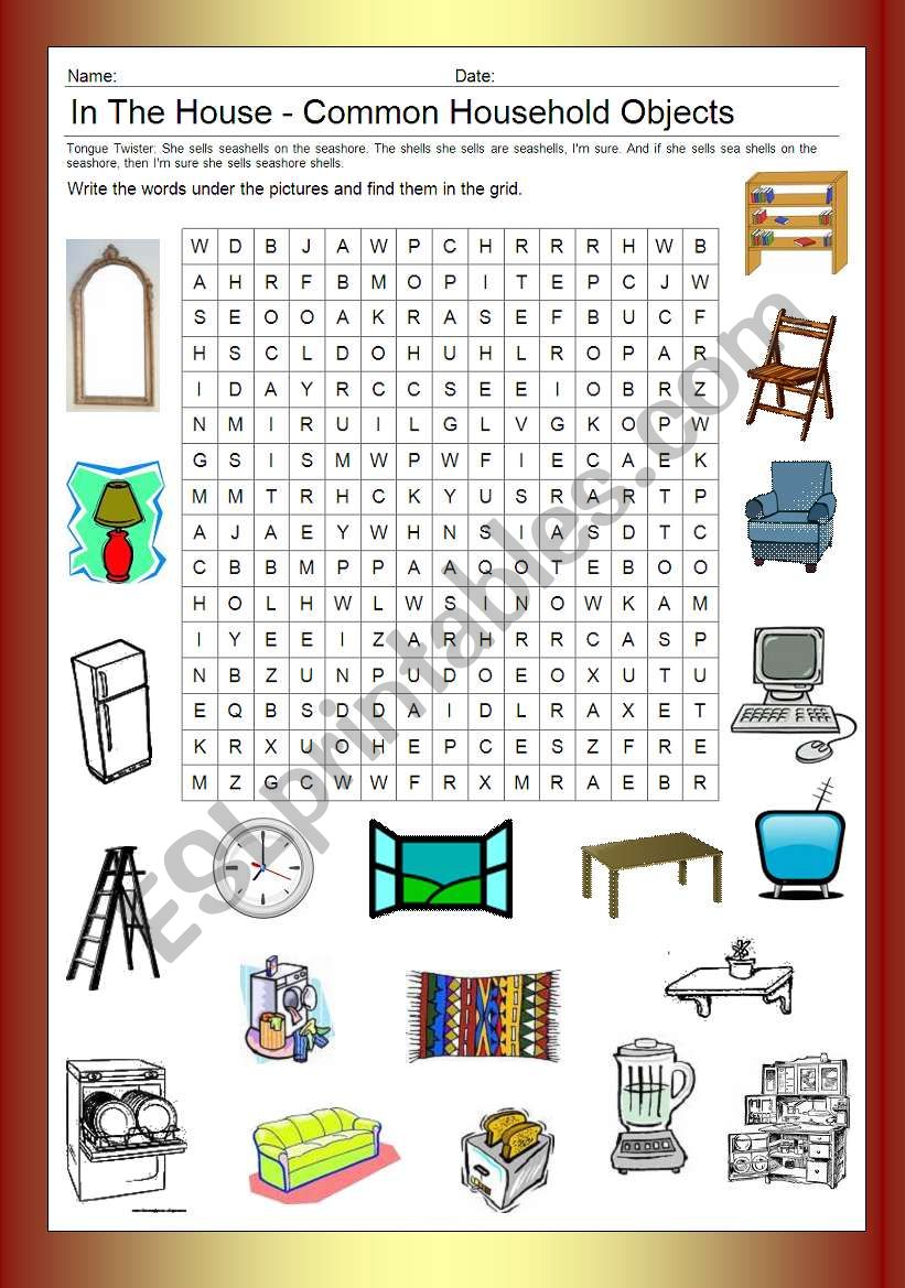 Picture Word Search: In The House