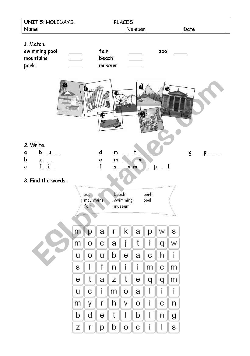 Holidays - Places worksheet