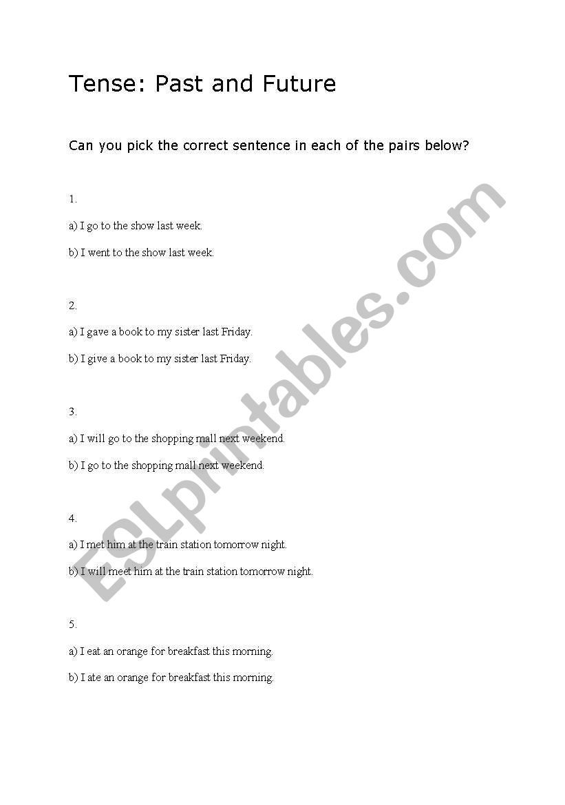 Tense: Past and future worksheet