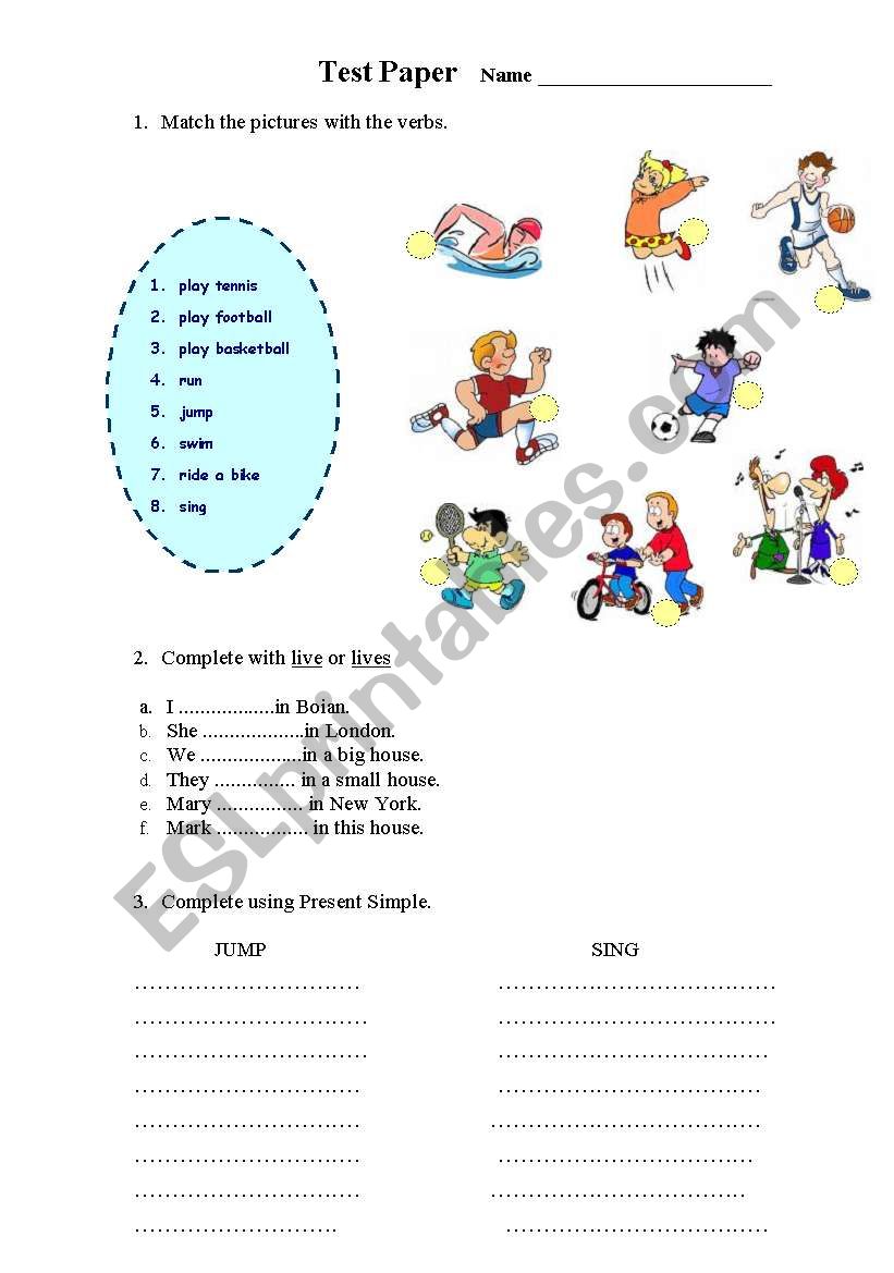 test paper worksheet