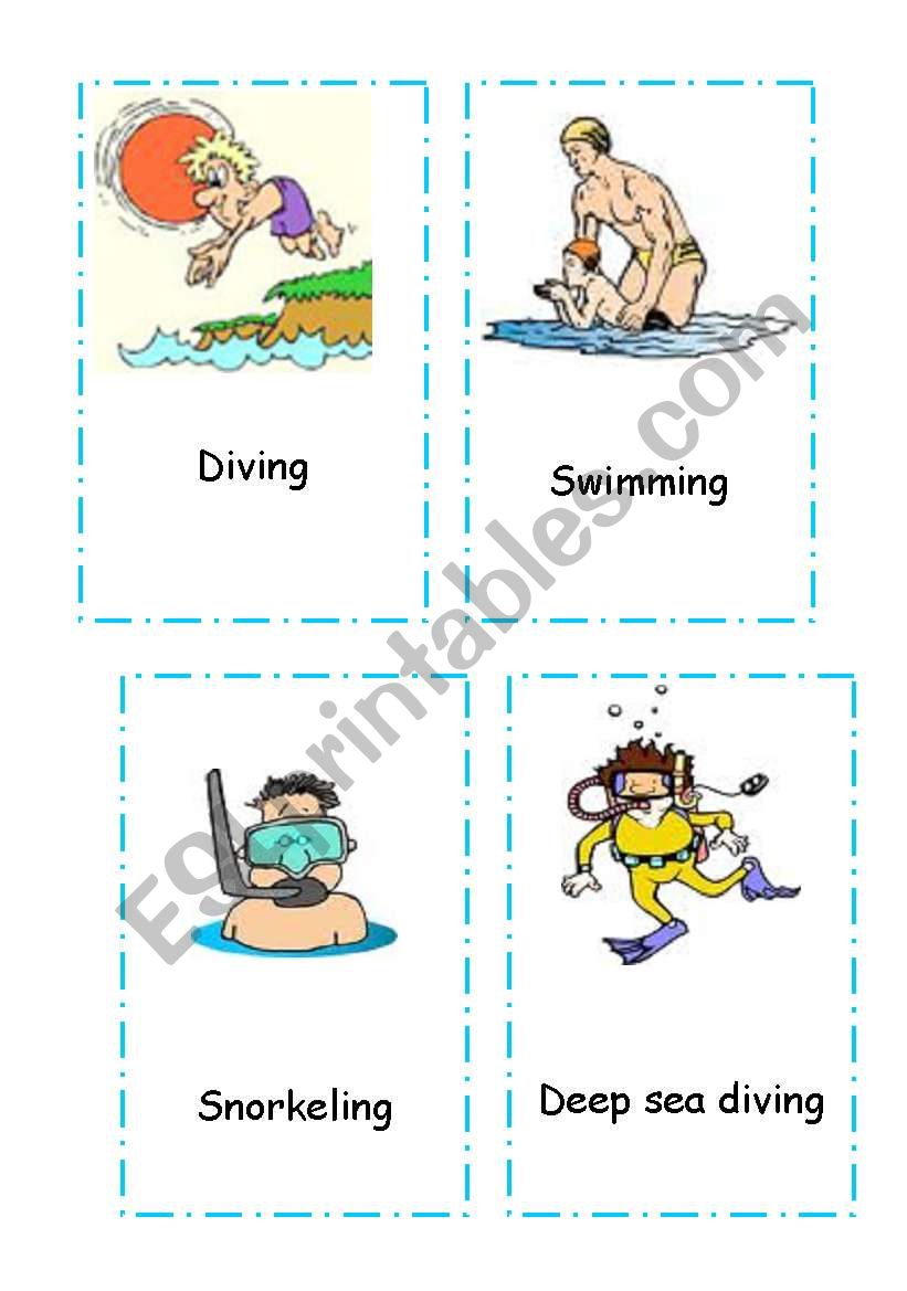 beach activity flash cards worksheet