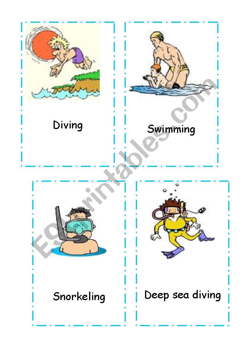 beach activity flash cards worksheet
