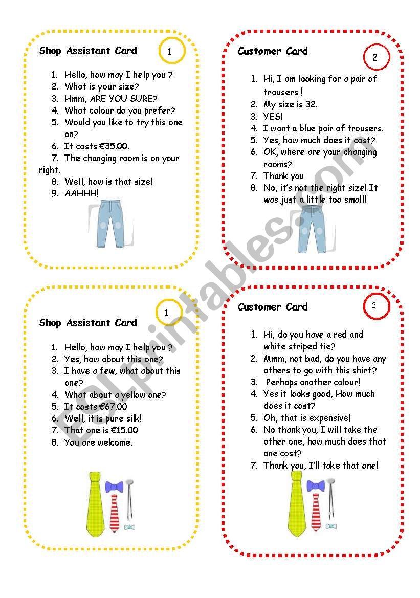 clothes speaking cards worksheet