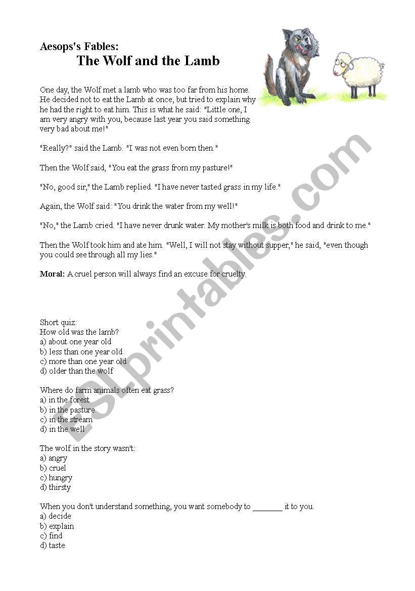 The wolf and the lamb worksheet