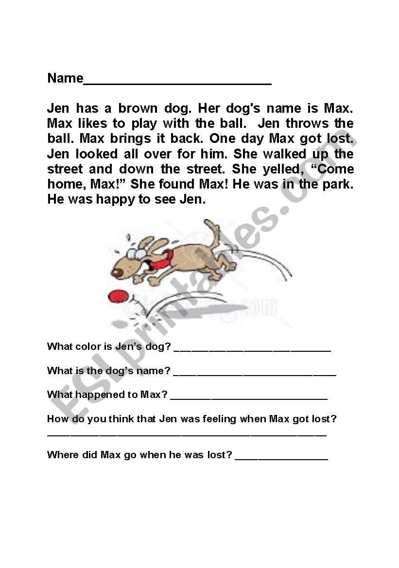 Max the Dog worksheet