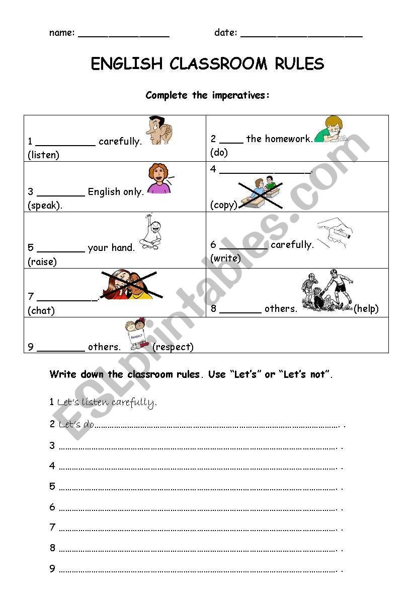 Imperatives - Classroom rules worksheet