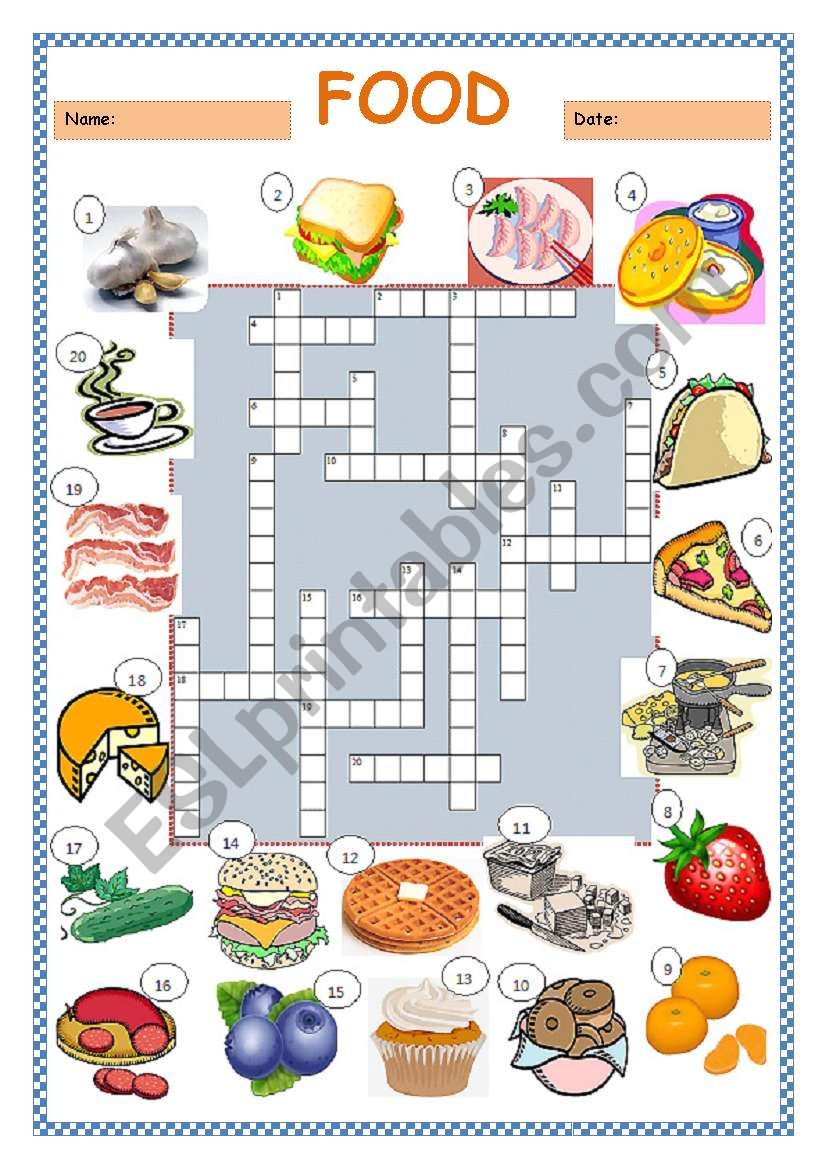 Fast Food ESL Printable Crossword Puzzle Worksheet For Kids