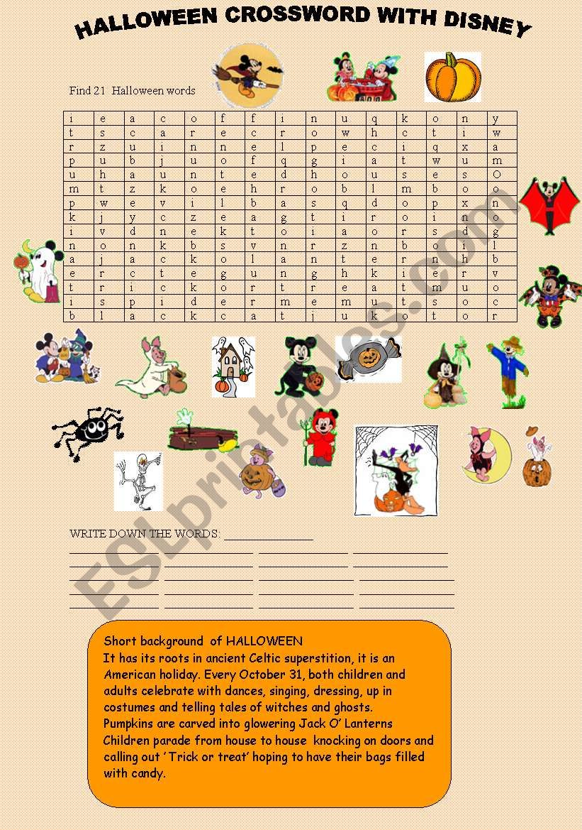 Halloween crossword with Disney