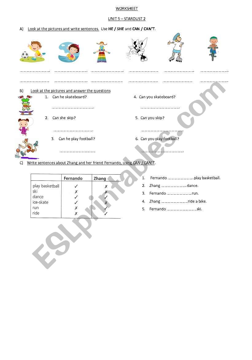 Actions and abilities worksheet