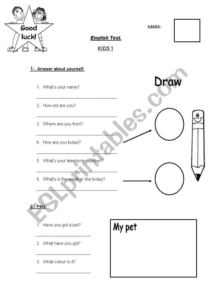 test: kids worksheet