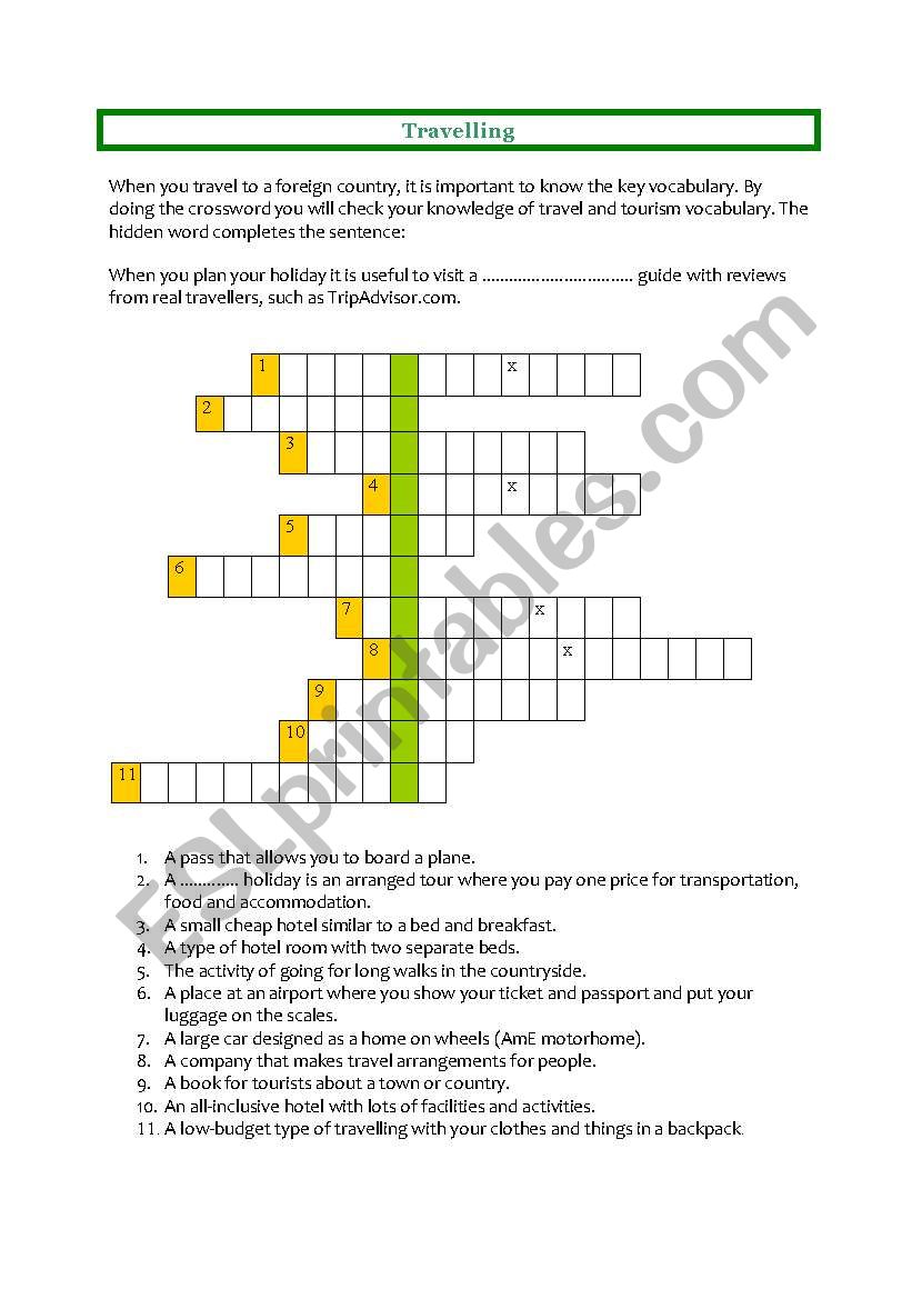 Travelling (crossword) worksheet