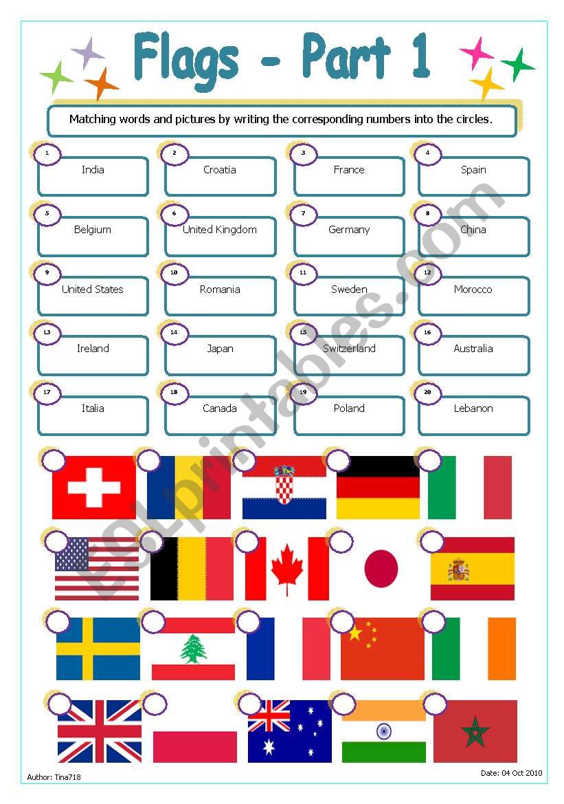 Flags - Part 1 worksheet