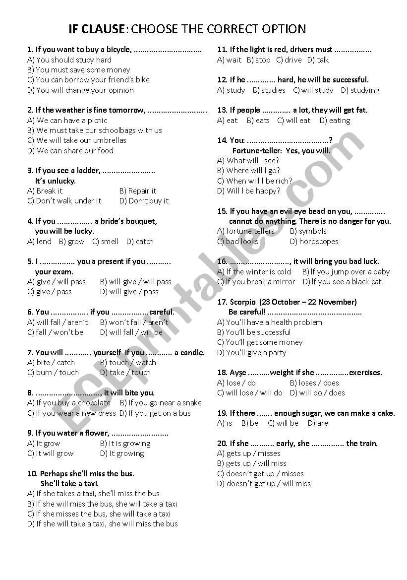 if clause, type 1 worksheet