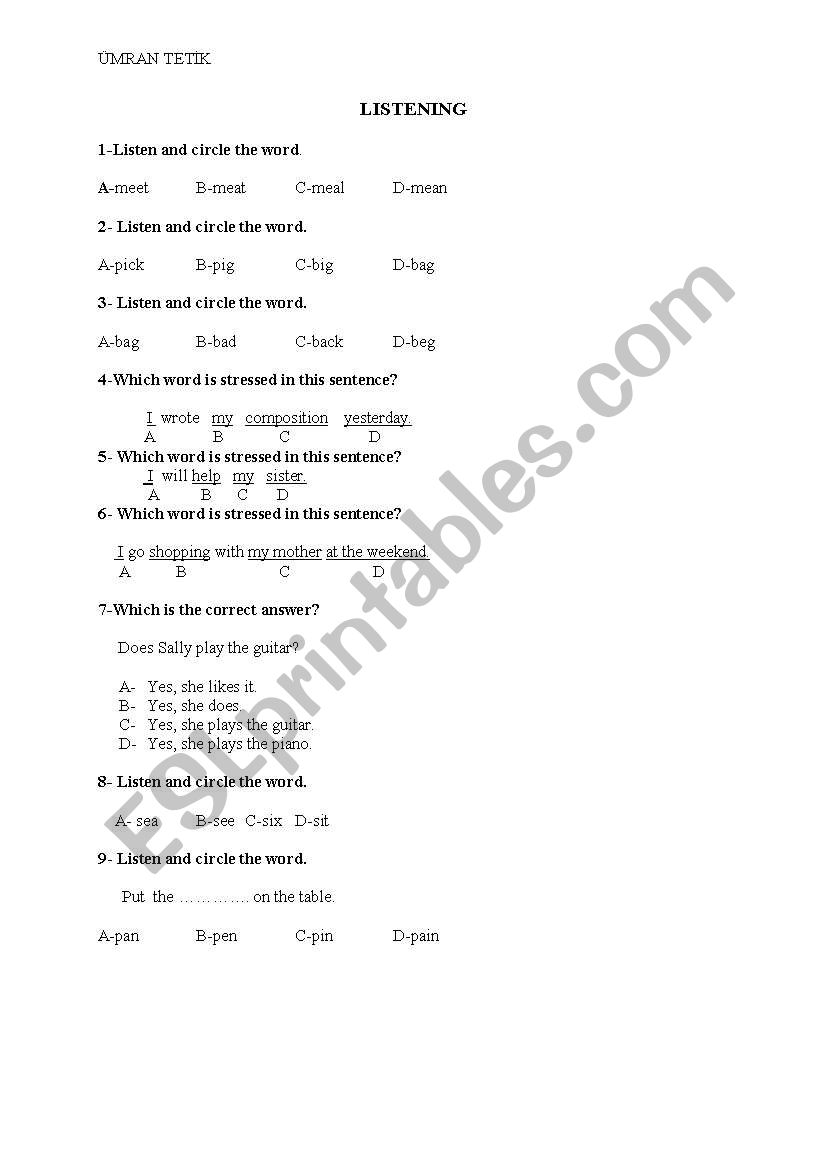 listenning exercises worksheet