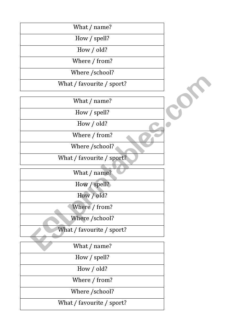 Questions for speaking activity