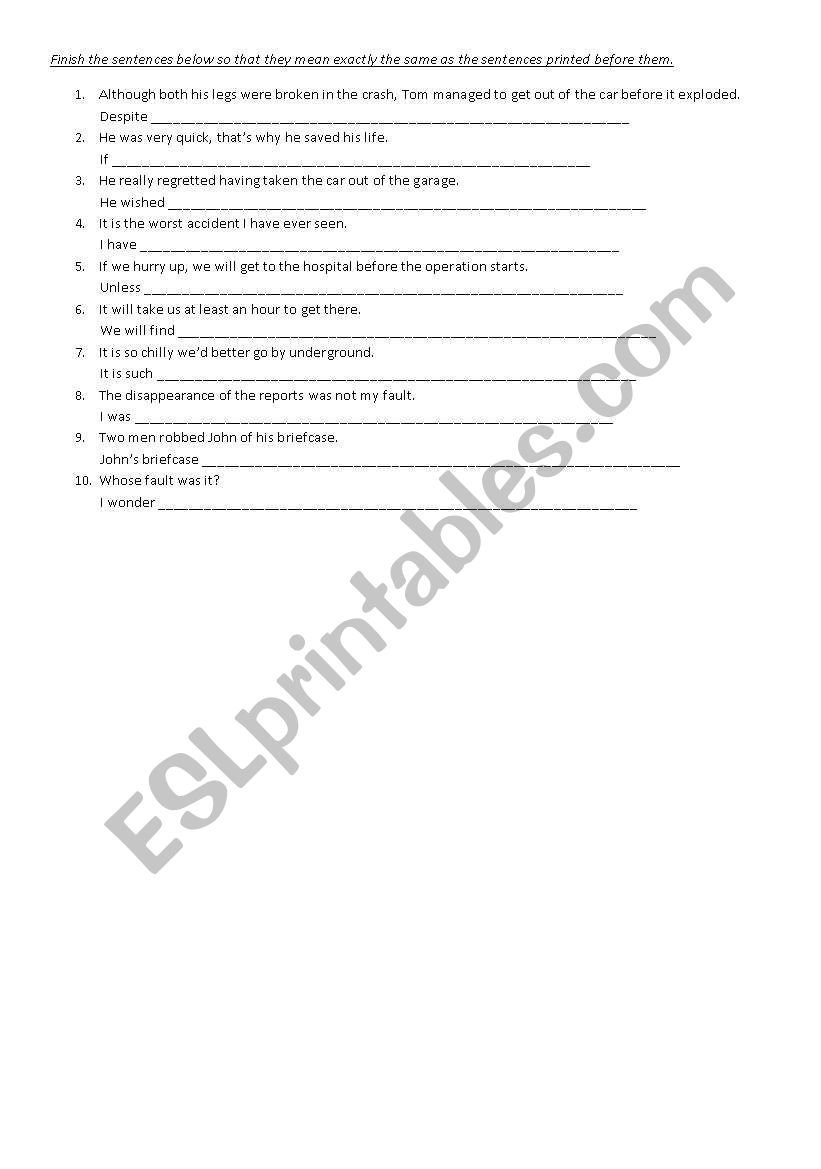 FCE - Sentence Transformation worksheet