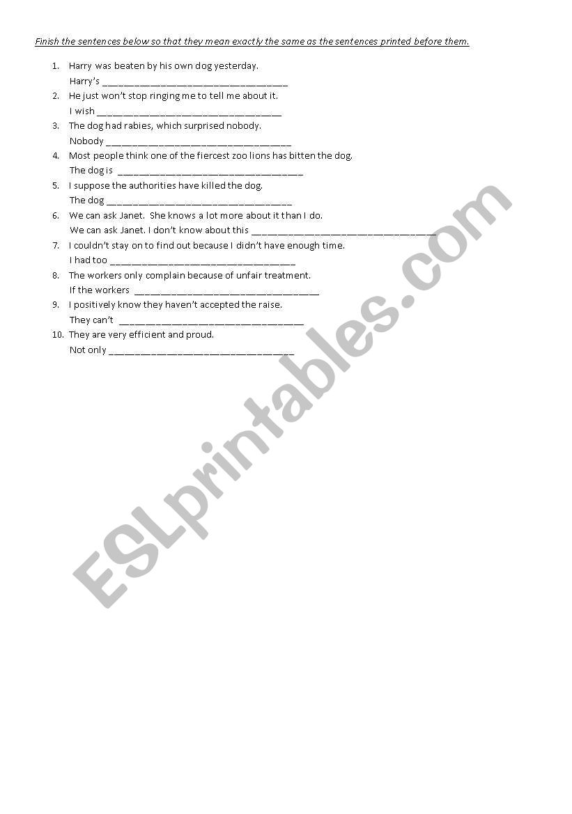 FCE - Sentence Transformation worksheet