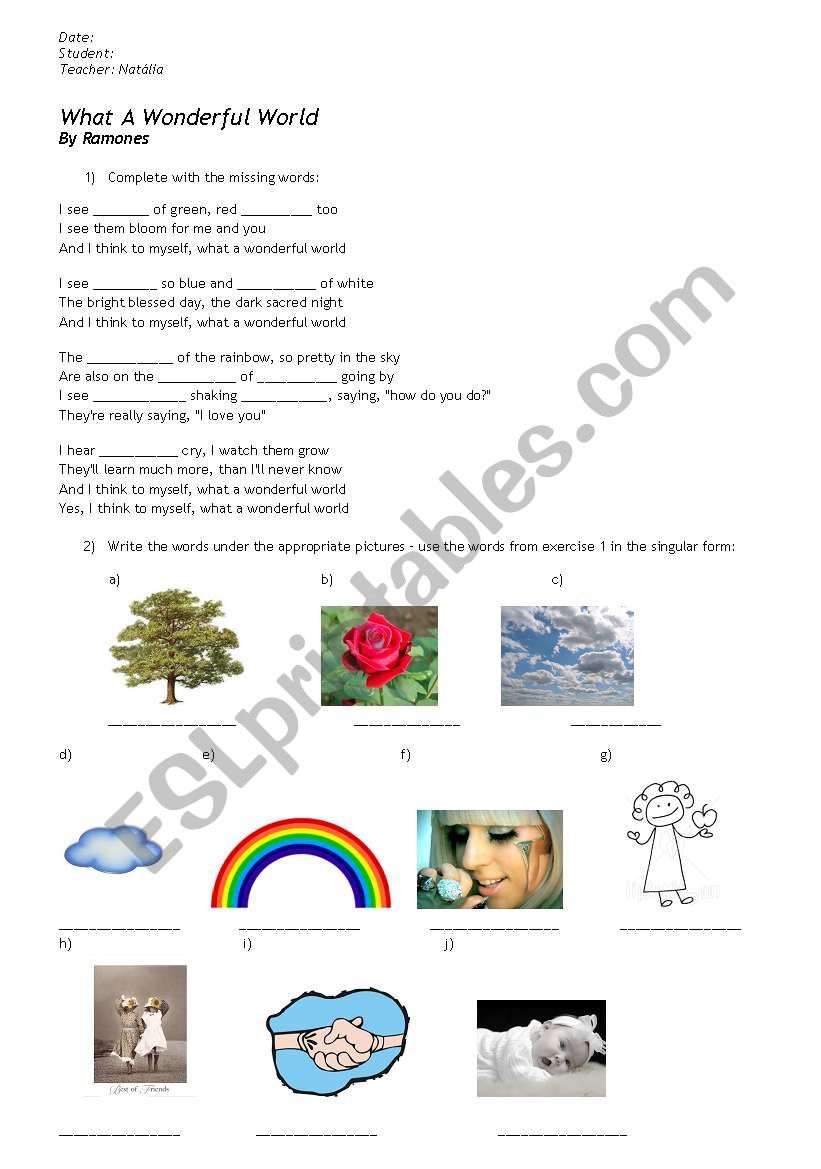 What a wonderful world worksheet