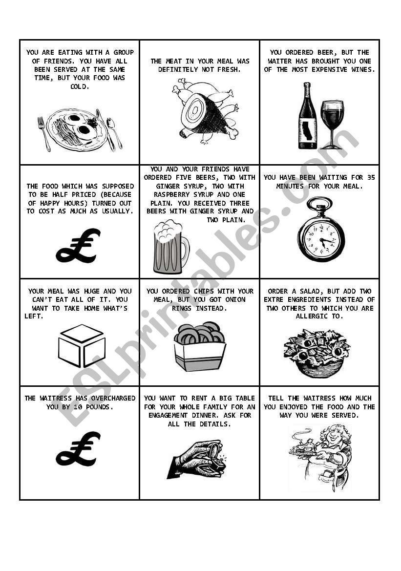 PROBLEMS @ A RESTAURANT worksheet