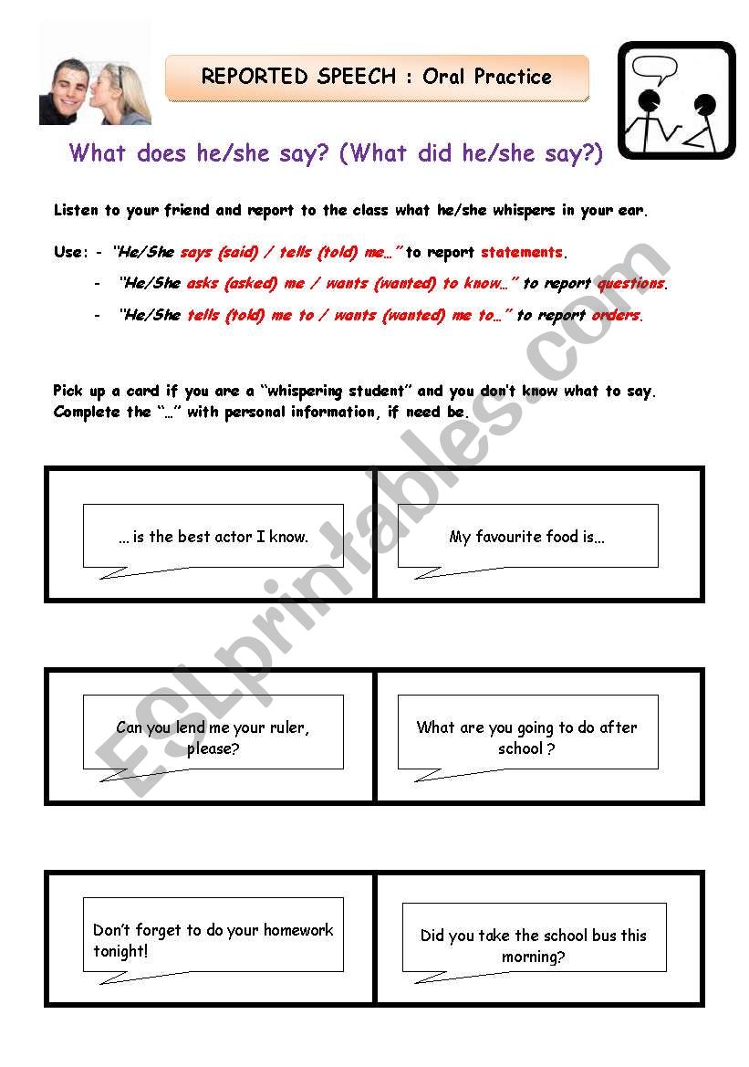 CARDS - Reported Speech: Oral practice. 
