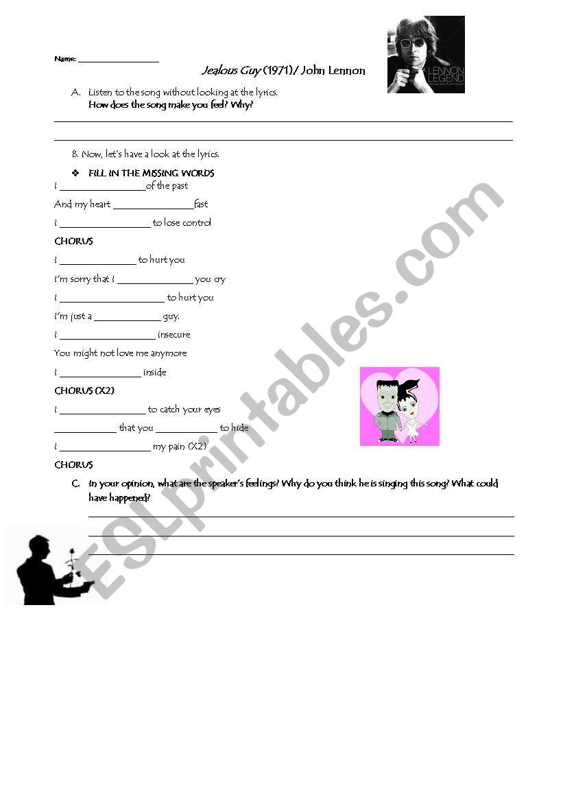 JEALOUS GUY worksheet