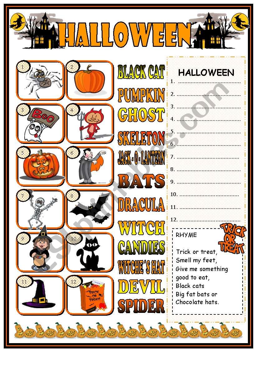 Halloween matching + rhyme  worksheet