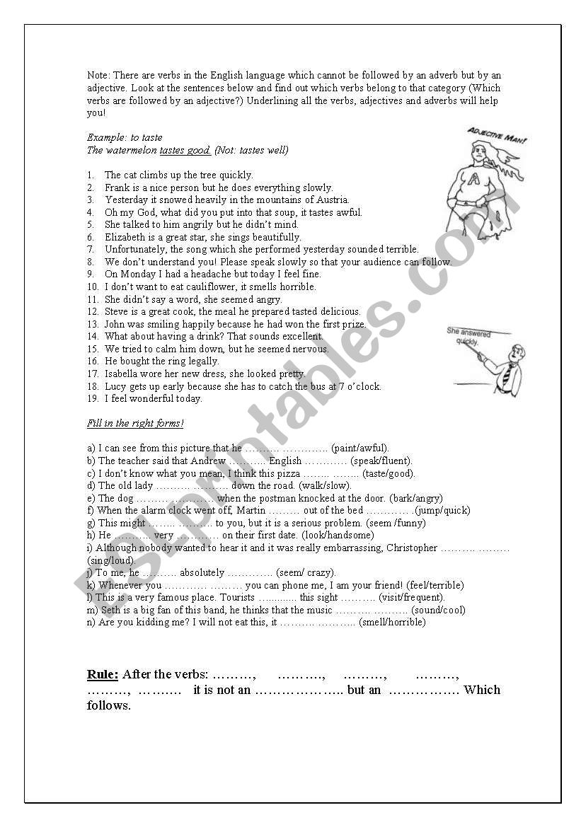 Adjective after verb worksheet