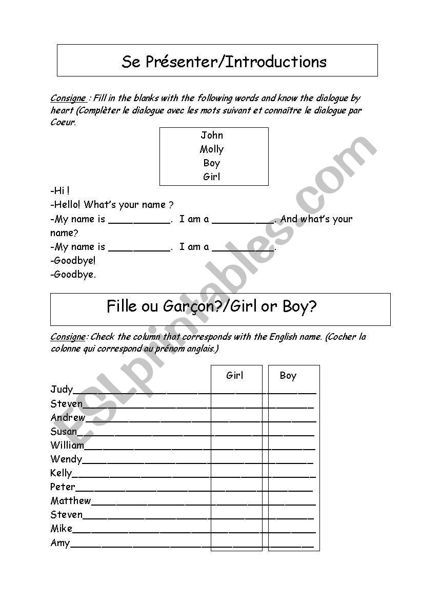 Girl or Boy worksheet