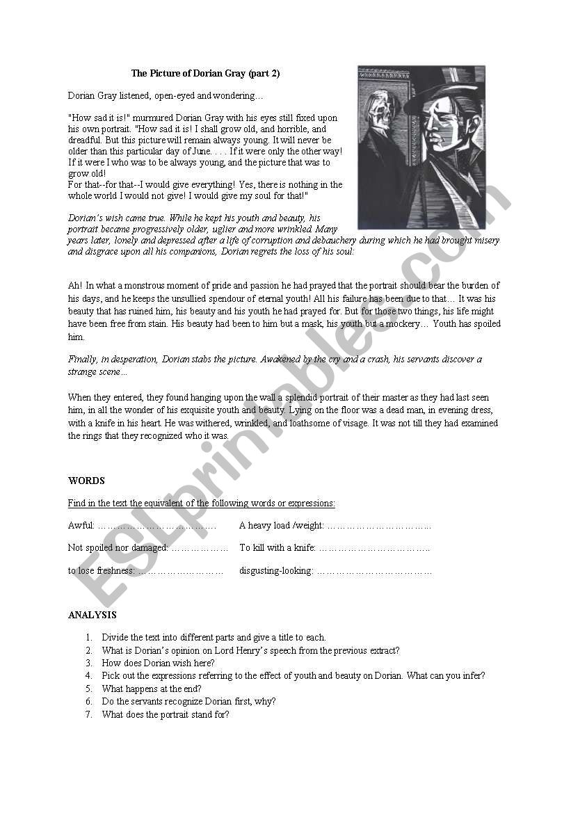 Dorian Gray  worksheet