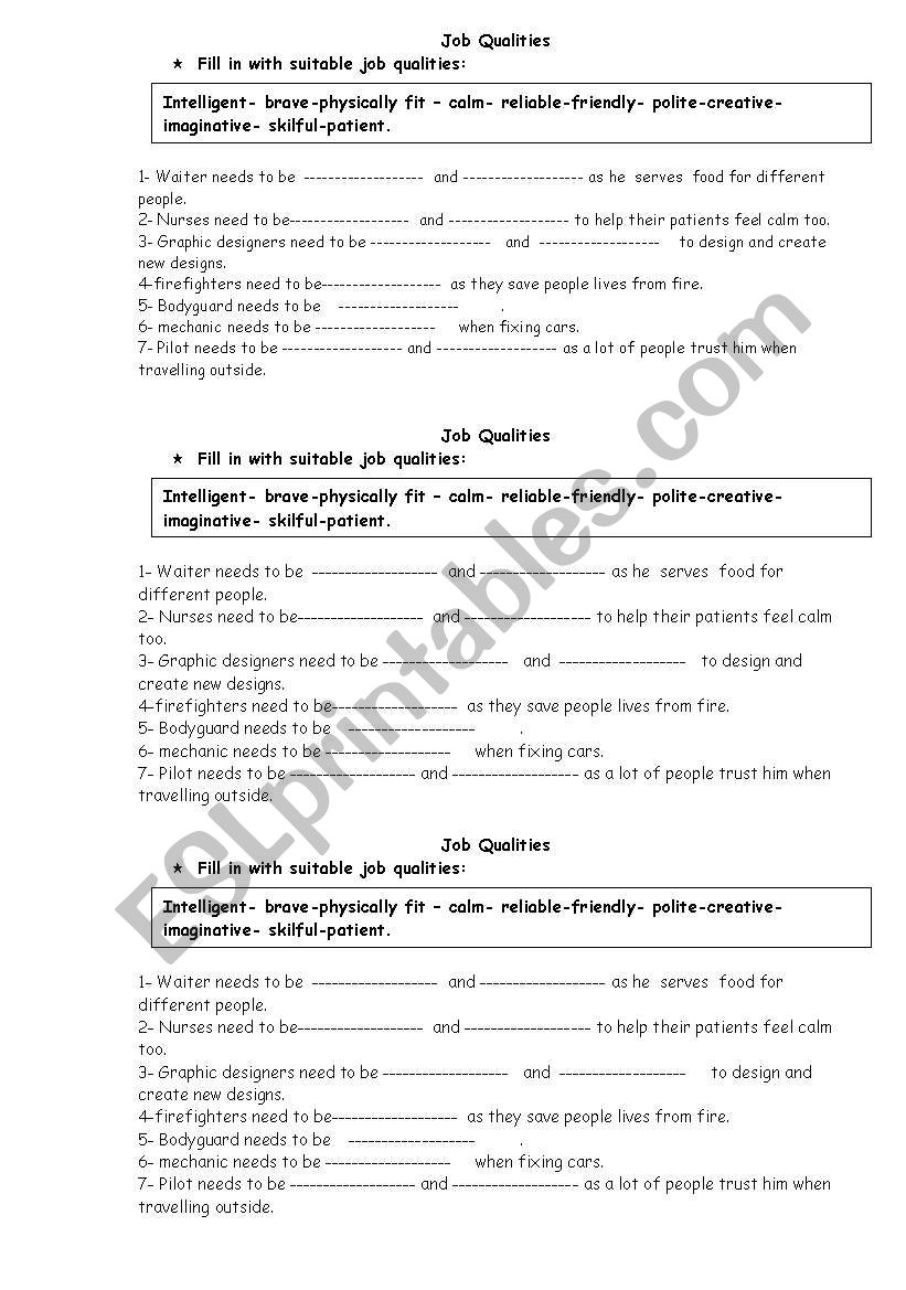 job qualities worksheet