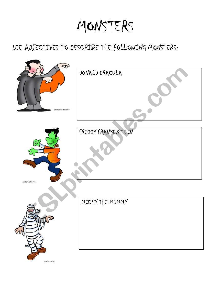 Monster Adjectives ESL Worksheet By American Teacher