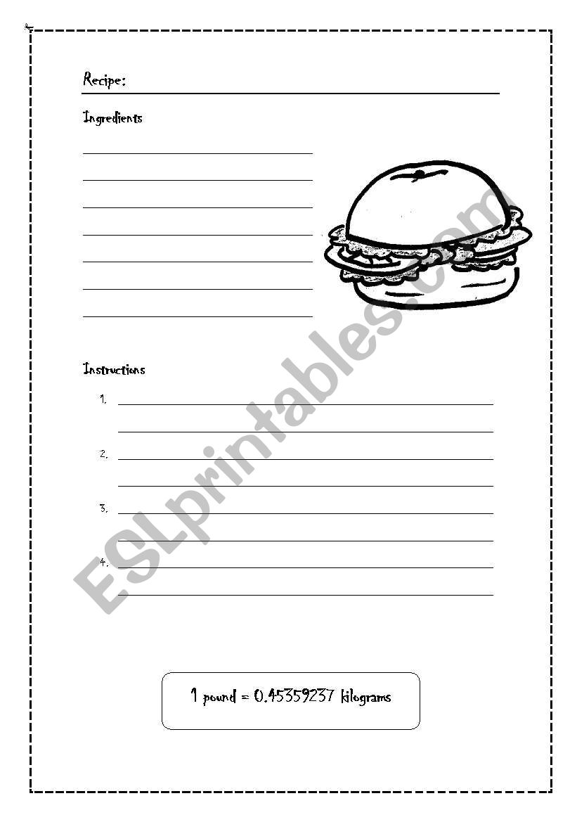 hamburguer recipe worksheet